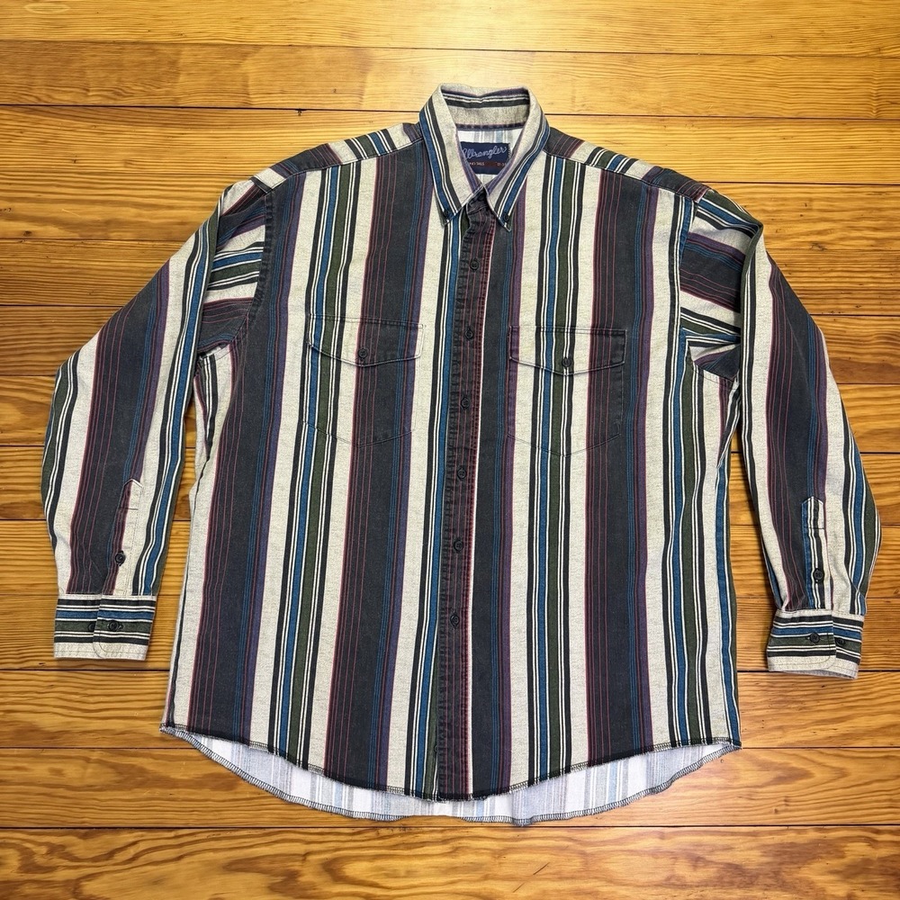 Vintage Wrangler X-Long Tail Brushpopper Shirt 17-35 Striped Western Cowboy